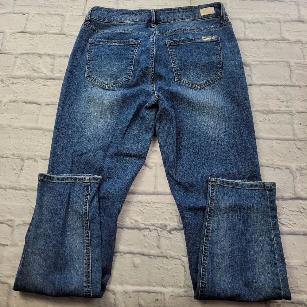 Seven7 Skinny Sure-Shaper Jeans Dark Wash Light Distressing Whiskering size 8